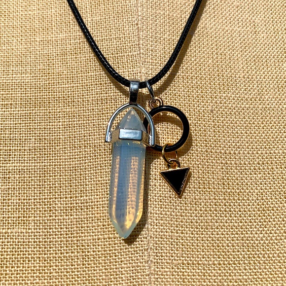 Hand Crafted Jewelry - Handmade Dagger Opalite Resin Crystal Amulet Necklace & Triangle & Circle Charm